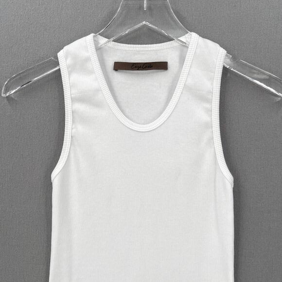 ENZA COSTA Cotton Rib Scoop Tank Top Women XS White Sleeveless Shirt Stretch NEW - Picture 5 of 16